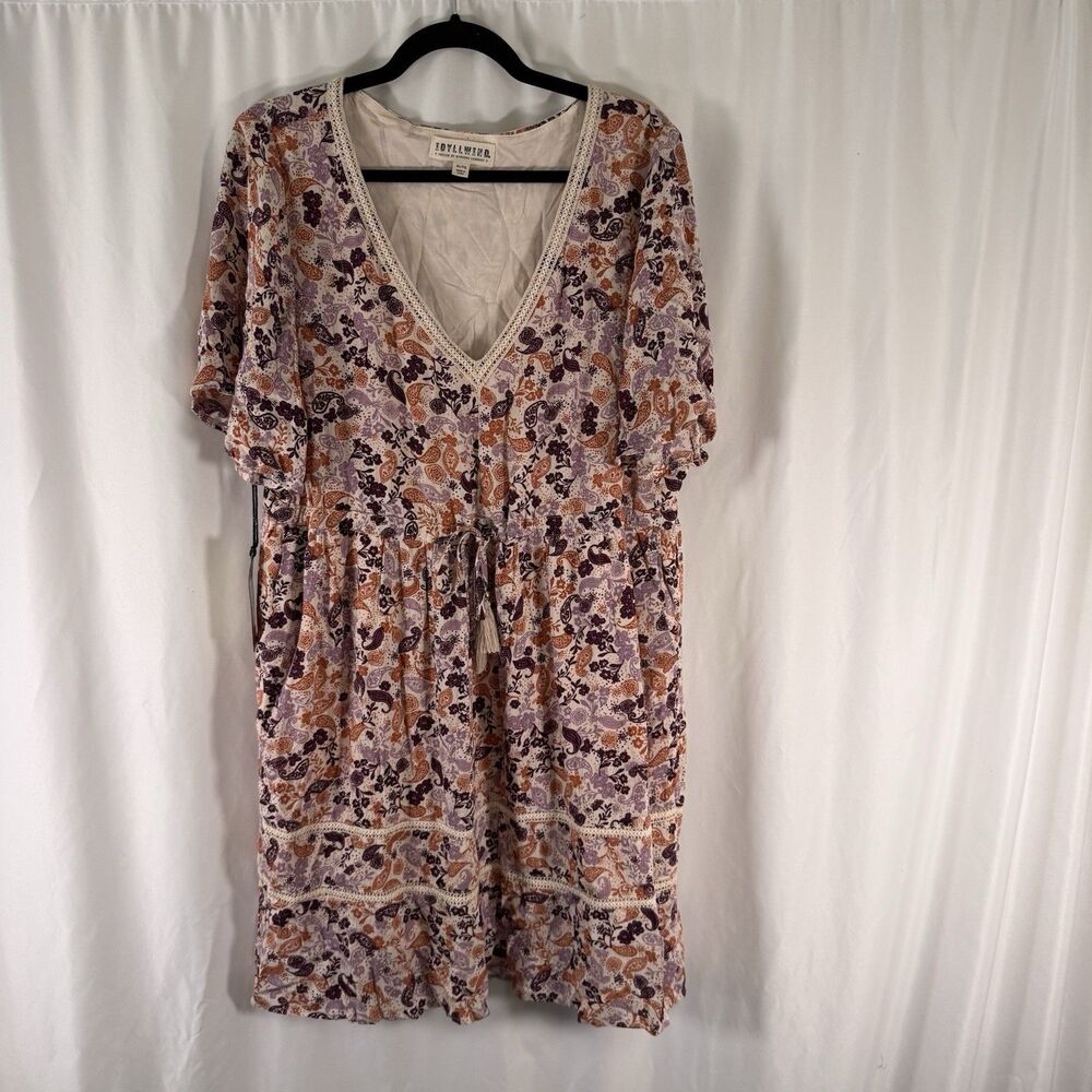 New IdyllWind Mini Dress Women's XL Purple Floral Paisley V-Neck Short Sleeve